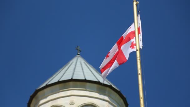 Vlag Zwaaiende Door Wind Tegen Hemel Georgië — Stockvideo