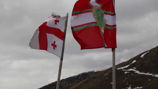 Gürcistan Gökyüzüne Karşı Rüzgarla Sallanan Bayraklar — Stok video