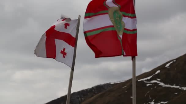 Drapeaux Agitant Par Vent Contre Ciel Géorgie — Video