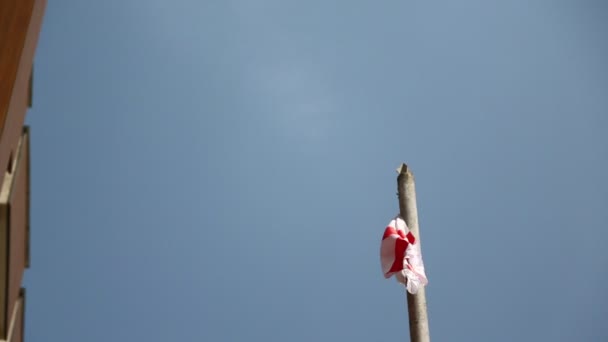 Bandeira Acenando Pelo Vento Contra Céu Geórgia — Vídeo de Stock