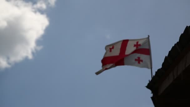 Bandera Ondeando Por Viento Contra Cielo Georgia — Vídeo de stock