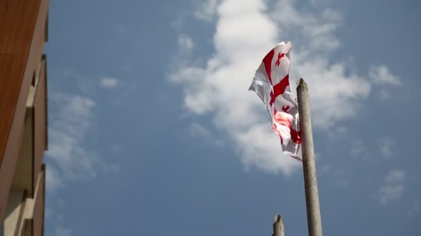 Флаг Развевающийся Ветром Против Неба Грузии — стоковое видео