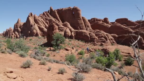 Ludzie Pieszo Arches National Park Usa — Wideo stockowe