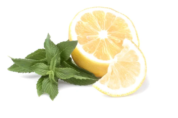 Setangkai Mint Segar Dengan Lemon Terisolasi — Stok Foto