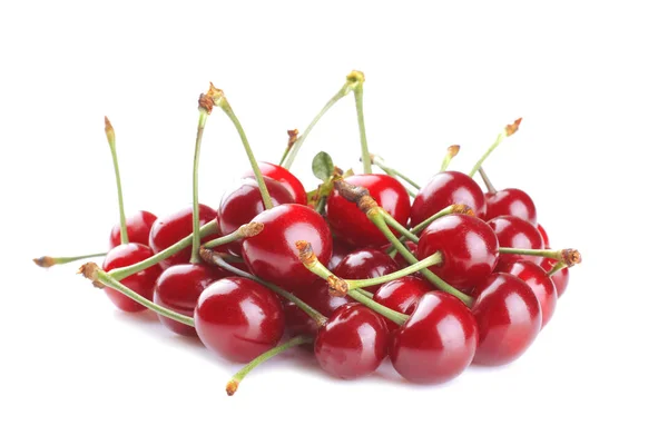 Muchas Cerezas Rojas Maduras Frescas Sobre Fondo Blanco Aislado —  Fotos de Stock