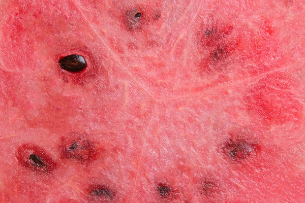 Verse Rijpe Rode Watermeloen Met Botten Close Achtergrond — Stockfoto