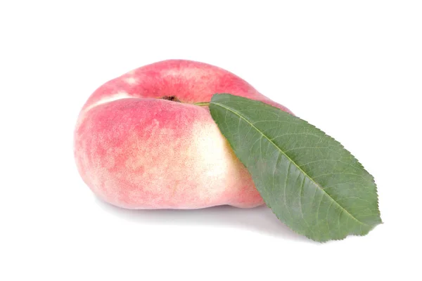 Large Fresh Figs Peach Green Leaf White Isolated Background — Stock Photo, Image