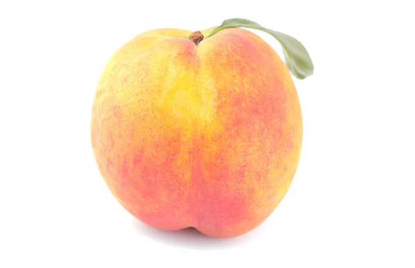 Large Fresh Peach Green Leaf Isolated White Isolated Background — Stock Photo, Image