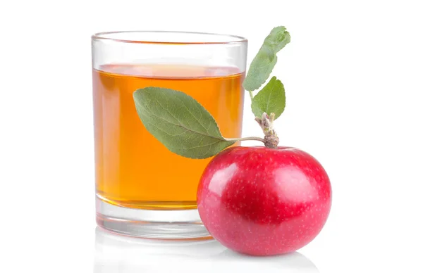 Een Glas Appelsap Met Een Rode Rijpe Appel Met Groene — Stockfoto
