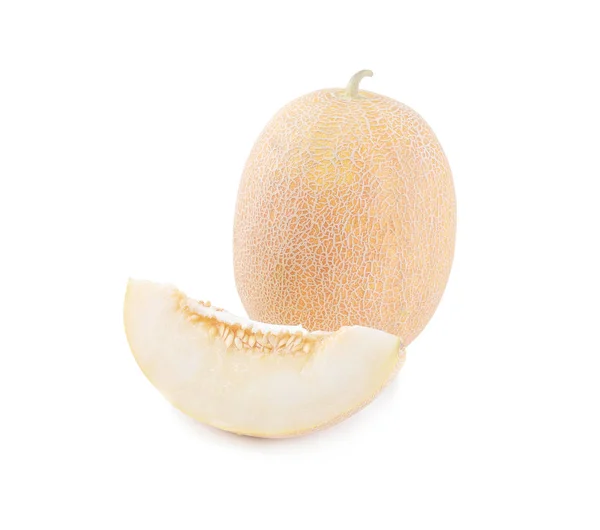 Een Grote Rijpe Meloen Met Een Snee Een Witte Geïsoleerde — Stockfoto