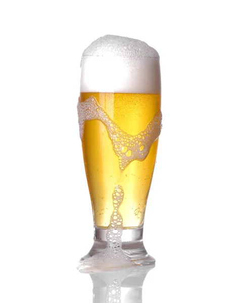 Glass Light Beer Glass Foam White Isolated Background — Stock Photo, Image