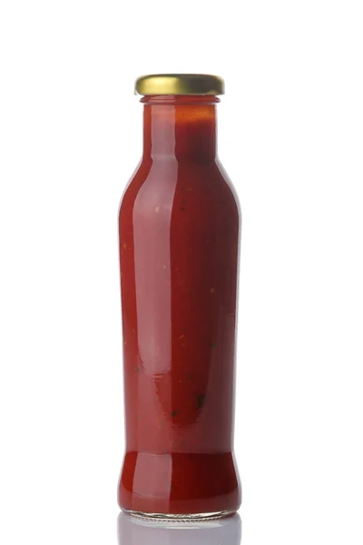 Rote Sauce Einer Flasche Auf Weißem Hintergrund Tomatensauce Ketchup — Stockfoto