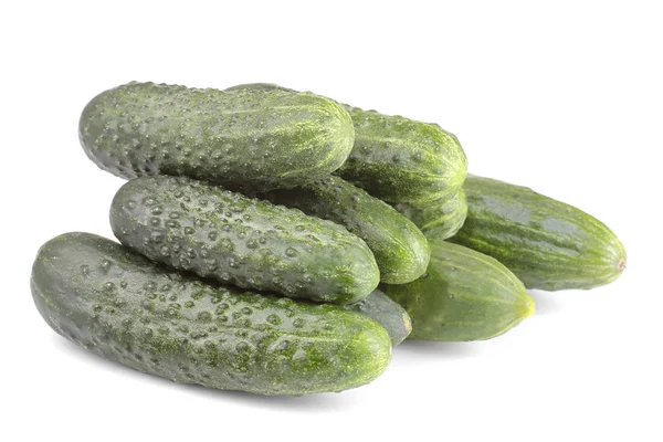 Fresh Green Cucumbers White Isolated Background Fresh Vegetables — Stock Photo, Image