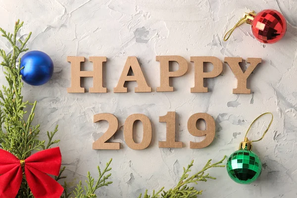 Año Nuevo 2019 Vacaciones Composición Con Una Inscripción Feliz 2019 —  Fotos de Stock
