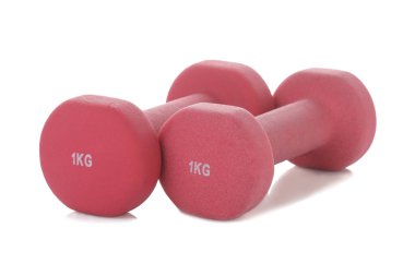 Halter fitness için beyaz izole arka planda renk pembe. Spor donatımı