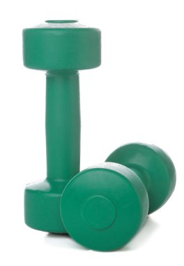 Halter fitness beyaz yeşil için arka plan izole. Spor donatımı