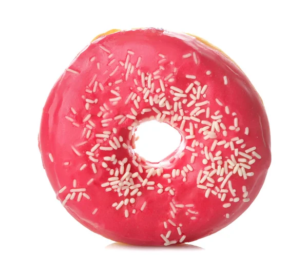 Сладкий Пончик Глазурью Посыпать Розовым Цветом Закрыть Белом Изолированном Фоне — стоковое фото