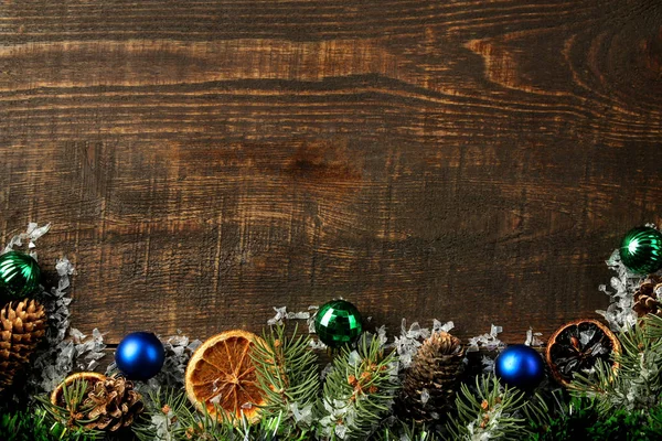 Capodanno Cornice Natalizia Testo Con Albero Natale Decorazioni Natalizie Colorate — Foto Stock