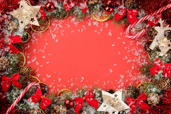 Cornice Natale Capodanno Testo Con Albero Natale Decorazioni Natalizie Colorate — Foto Stock