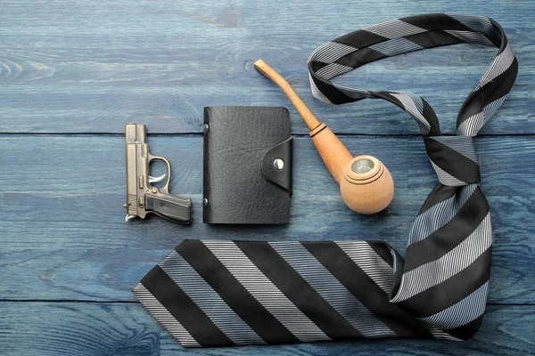 Men Accessories Men Style Tie Pipe Business Card Holder Pistol — Stock Photo, Image