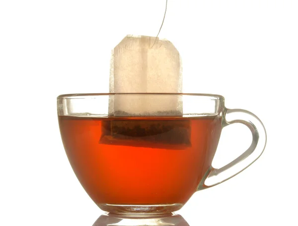 Glass Cup Tea Tea Bag Close White Isolated Background — Stock Photo, Image