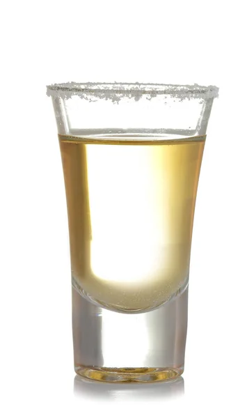 Gouden Tequila Een Glas Glas Met Zout Close Een Afgelegen — Stockfoto