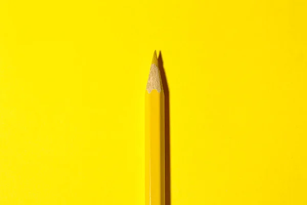 One Yellow Pencil Bright Yellow Background Hard Shadow Stationery View — Stock Photo, Image