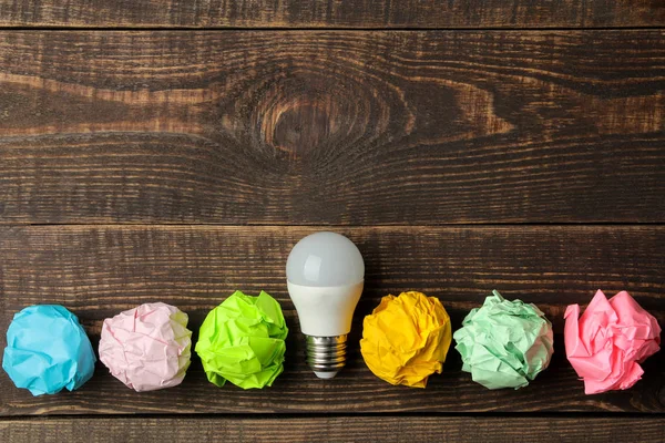 Concept Creative Idea Concept Creative Idea Bulbs Crumpled Paper Light — Stock Photo, Image