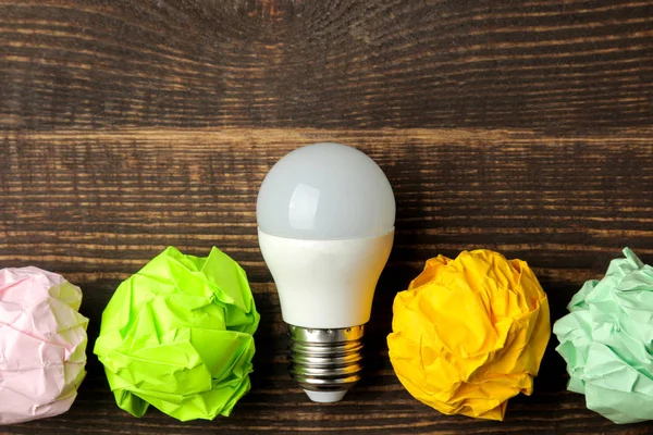 Concept Creative Idea Concept Creative Idea Bulbs Crumpled Paper Light — Stock Photo, Image