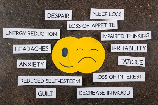 Konsep Depresi Penyakit Kejiwaan Senyum Sedih Dan Gejala Depresi Pada — Stok Foto