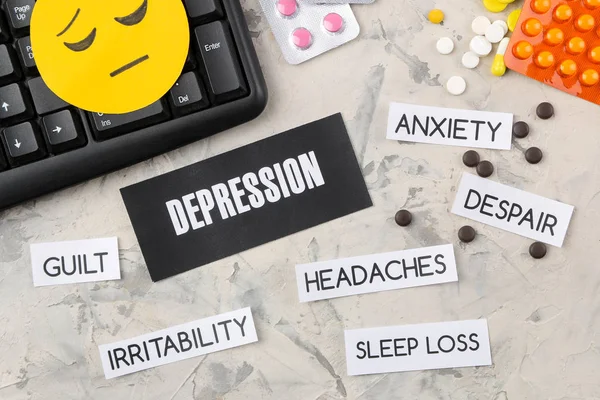 Konsep Depresi Penyakit Kejiwaan Kata Depresi Pada Kertas Dan Gejala — Stok Foto