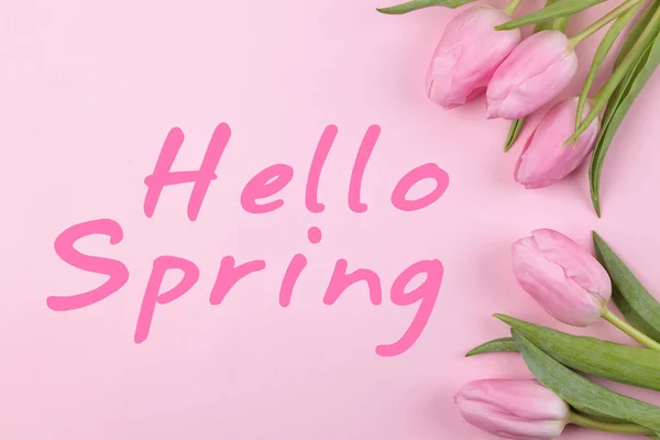 Букет Красивых Розовых Цветов Тюльпана Модном Розовом Фоне Весной Праздники — стоковое фото