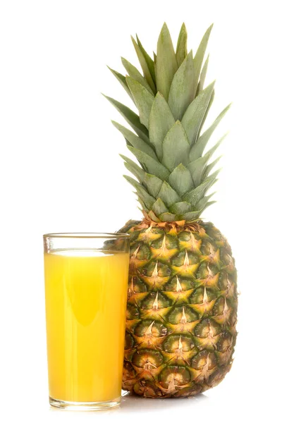 Large Fresh Ripe Pineapple Fruit Pineapple Juice White Isolated Background — Stock Photo, Image