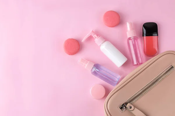 Stylish Fashionable Pink Bag Women Cosmetics Accessories Bright Trendy Pink — Stock Photo, Image