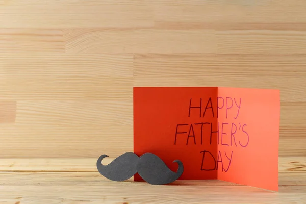 Happy Father Day Text Paper Decorative Paper Mustache Natural Wooden — Stock Photo, Image