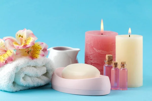 Spa Aromatherapie Body Care Cosmetica Handgemaakte Zeep Aroma Olie Zeezout — Stockfoto