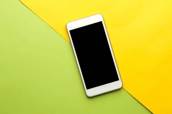 Smartphone White Phone Bright Multi Colored Background Top View Space — Stock Photo, Image