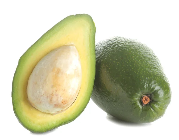 Verse Rijpe Smakelijke Avocado Witte Geïsoleerde Achtergrond Tropisch Fruit Close — Stockfoto