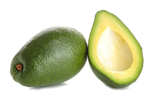 Verse Rijpe Smakelijke Avocado Witte Geïsoleerde Achtergrond Tropisch Fruit Close — Stockfoto