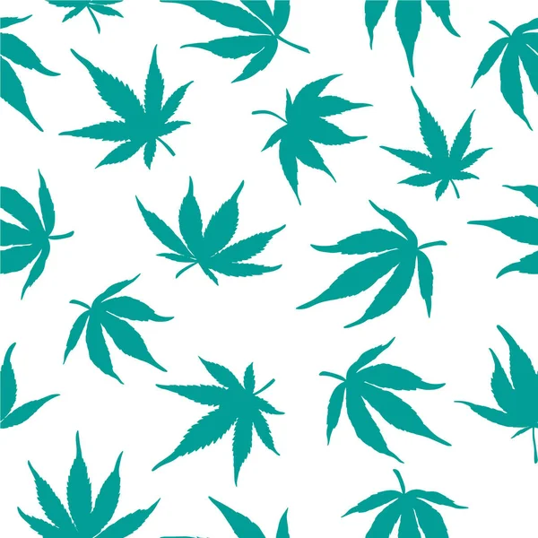 Patrón de hojas de cannabis azul sobre un fondo blanco.Patrón de marihuana . — Vector de stock
