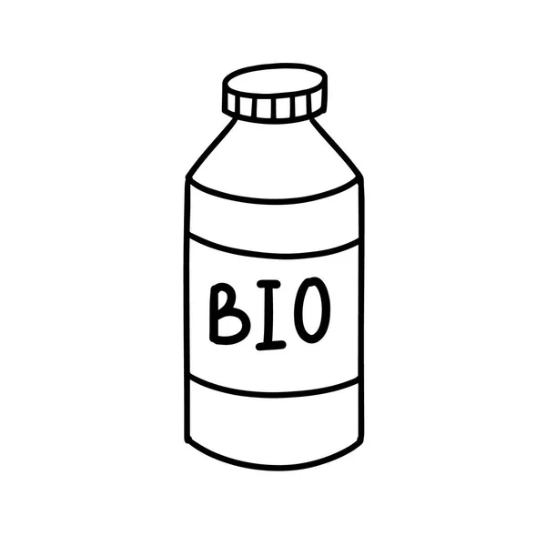 Bio isolated bottle on a white background.Recyclable plastic. Organic bottle.Biodegradable water bottle.Doodle style — Stock Vector