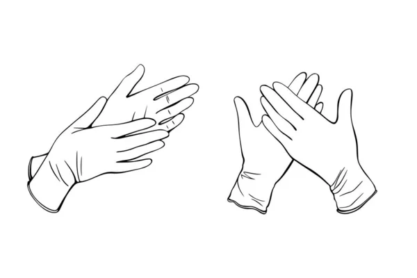 Latex chirurgische handschoenen.Medische beschermende handschoenen geïsoleerd op een witte achtergrond. vectorillustratie in de Doodle stijl. — Stockvector