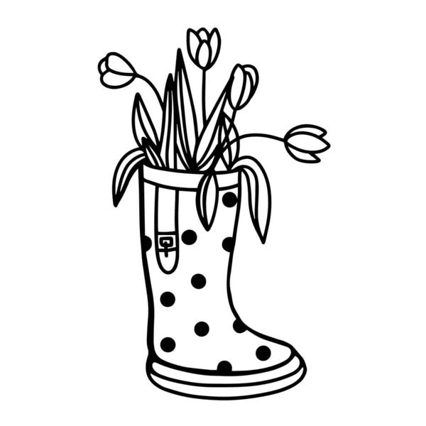 Квіти Гумових Чоботях Гумовий Черевик Квітами Векторні Ілюстрації Весняних Квітів — стоковий вектор
