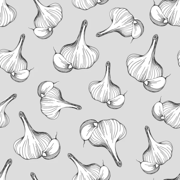 Seamless Pattern Garlic Grey Background Simple Pattern Garlic Hand Drawn — стоковый вектор