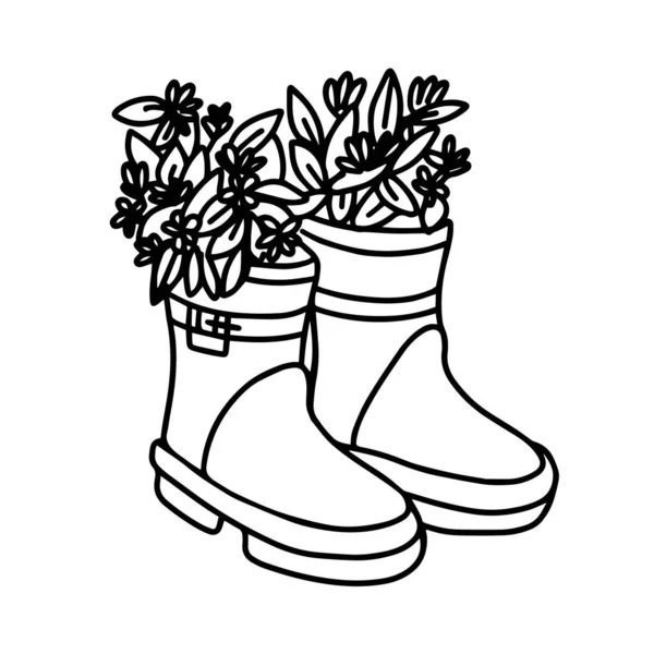 Flores Botas Goma Ilustración Vectorial Flores Primavera Zapato Jardín Estilo — Archivo Imágenes Vectoriales