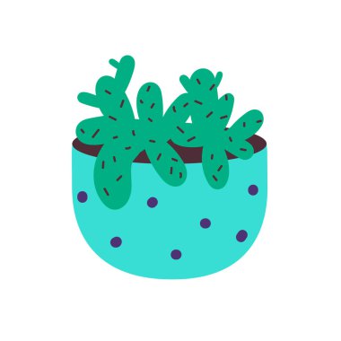  Tencerede kaktüs. Ev içi bitki dikenli yeşil kaktüs. düz vektör illüstrasyonu