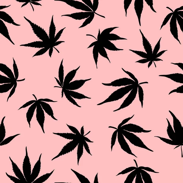 Padrão Sem Costura Cannabis Preta Fundo Rosa Folhas Cânhamo Branco — Fotografia de Stock