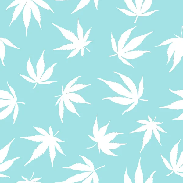 Modèle Sans Couture Feuilles Cannabis Sur Fond Bleu Feuilles Chanvre — Image vectorielle