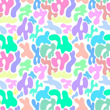 Beyaz arkaplandaki noktaların soyut deseni. Lekelerin basit renk deseni. Daireler, ovalar. Soyut biçim. Vektör