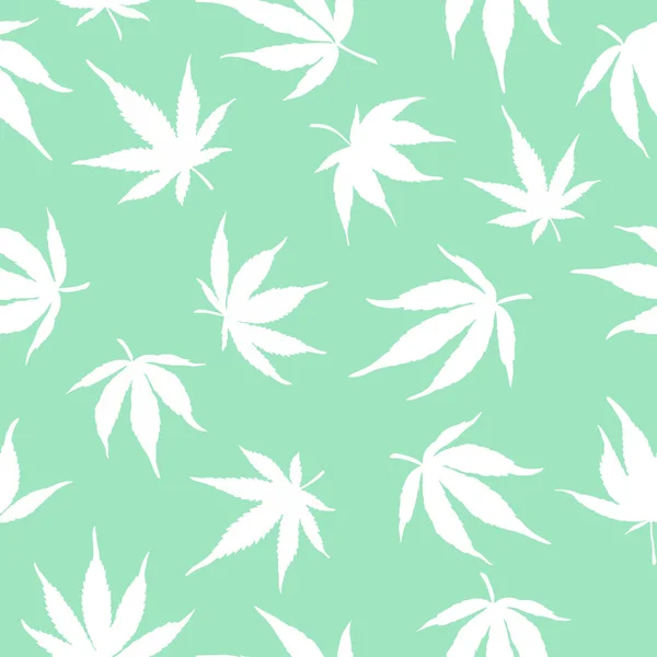 Patrón Inconsútil Hojas Blancas Cannabis Sobre Fondo Verde Hojas Cáñamo — Vector de stock